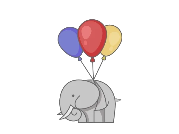 un elephant avec des ballons